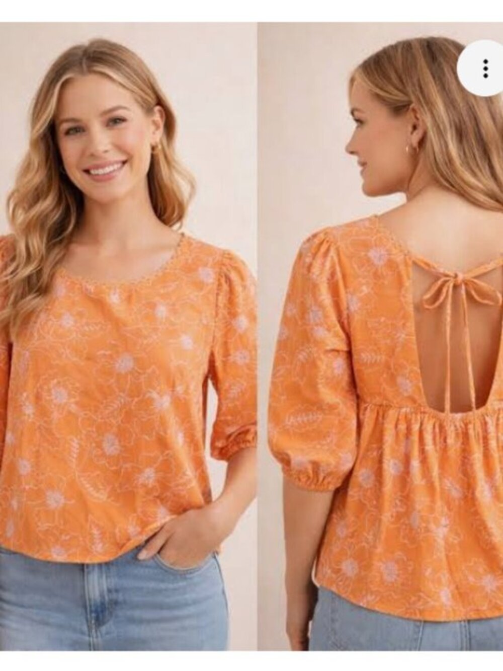 LOFT Orange Embroidered Balloon Sleeve Blouse Size Small NWT